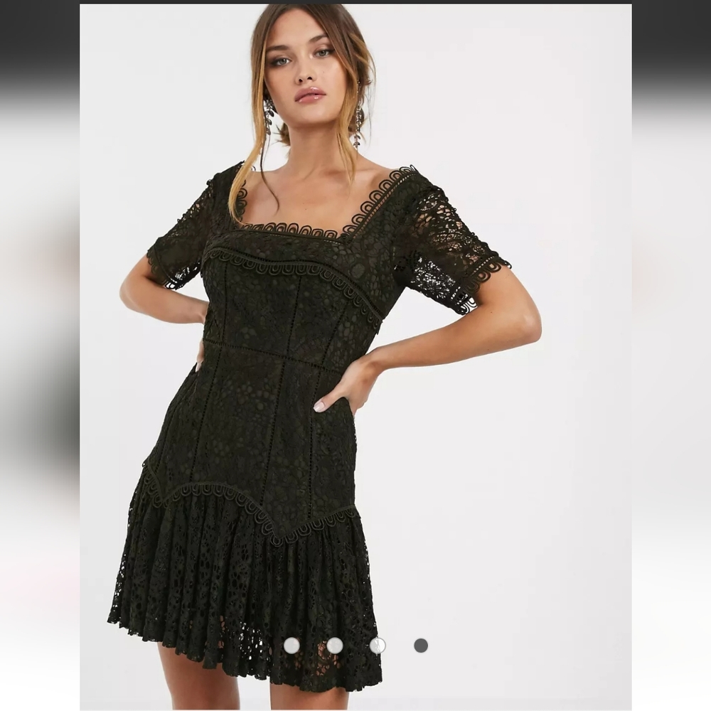 Asos design square neck lace mini dress